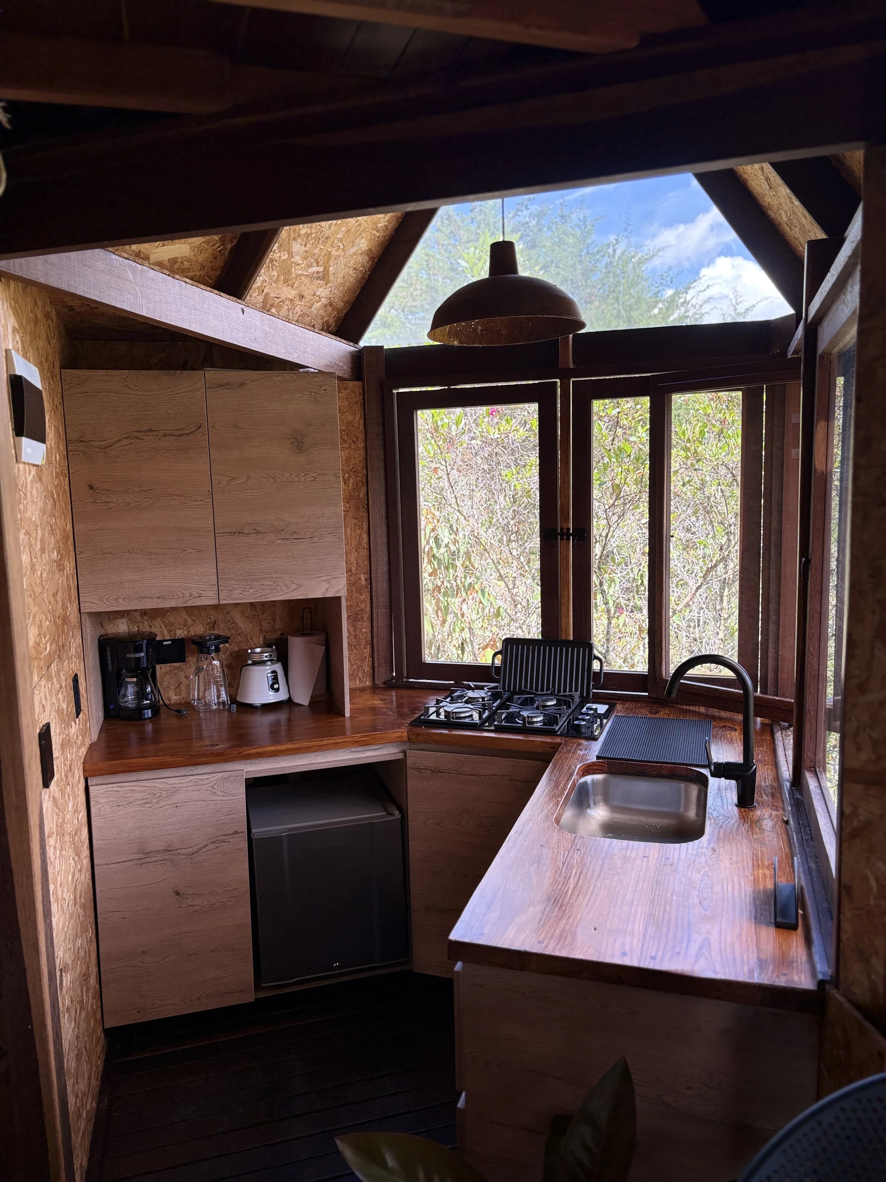 Cocina equipada con vista a la naturaleza